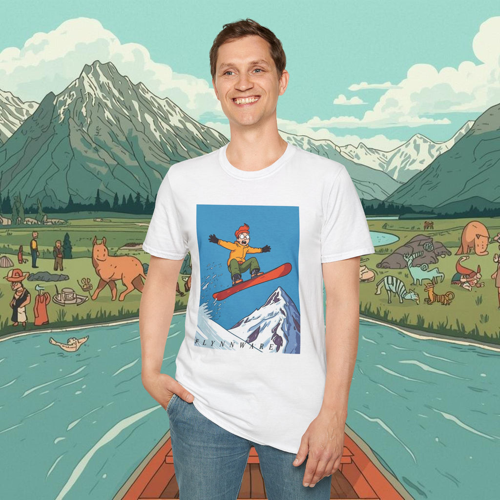 Snowboarder Mid-Air Scared Graphic T-Shirt — Funny Snowboarding Shirt