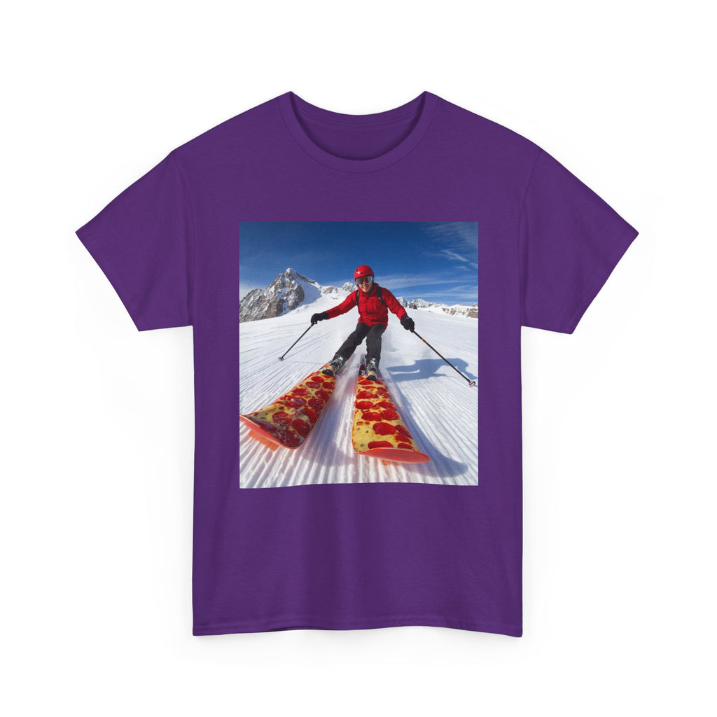 Pizza!!! Skiing Graphic Tee — Funny Pizza Skis Skiing T-Shirt
