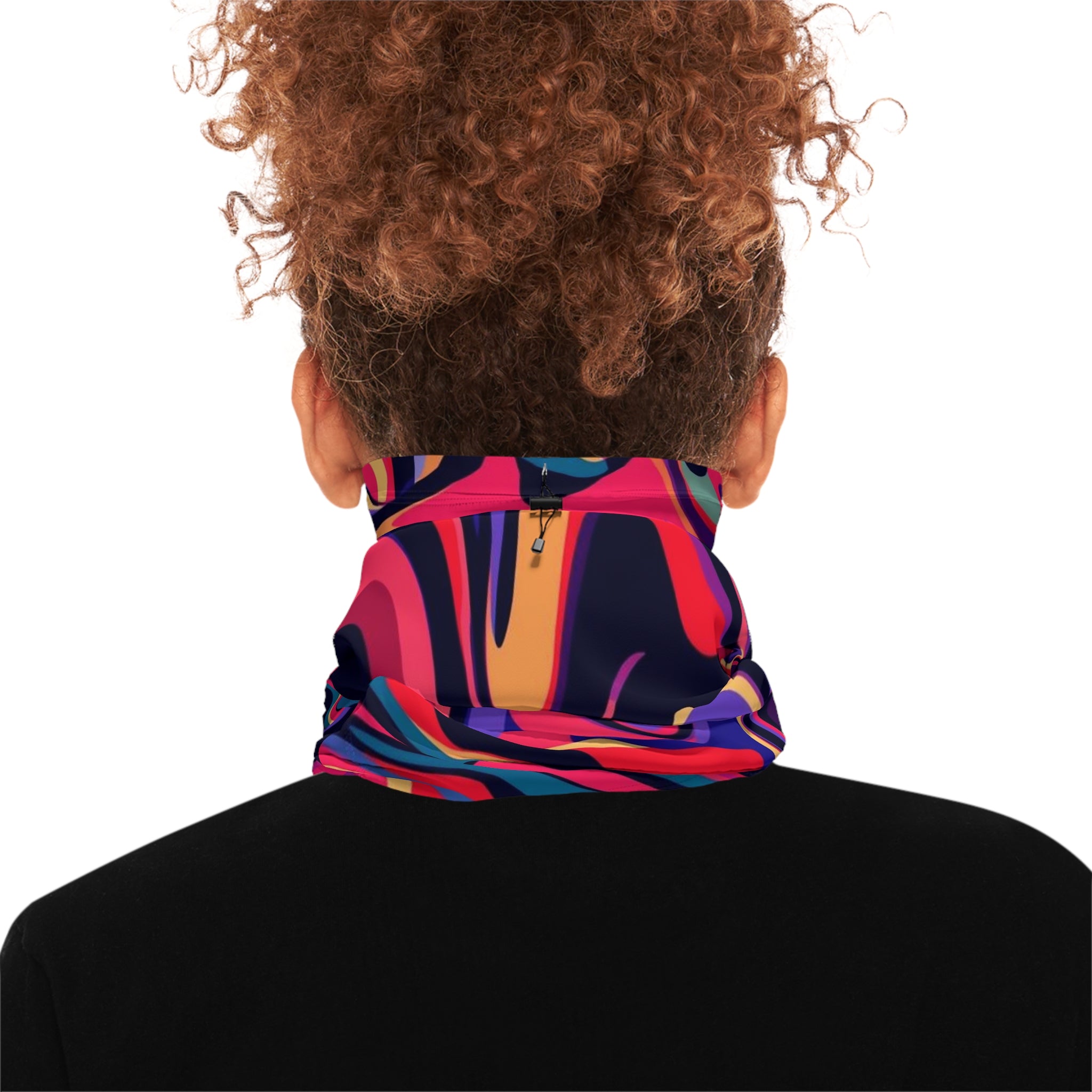 Colorful Swirl Winter Neck Gaiter with Drawstring — Retro Psychedelic Face Mask Scarf