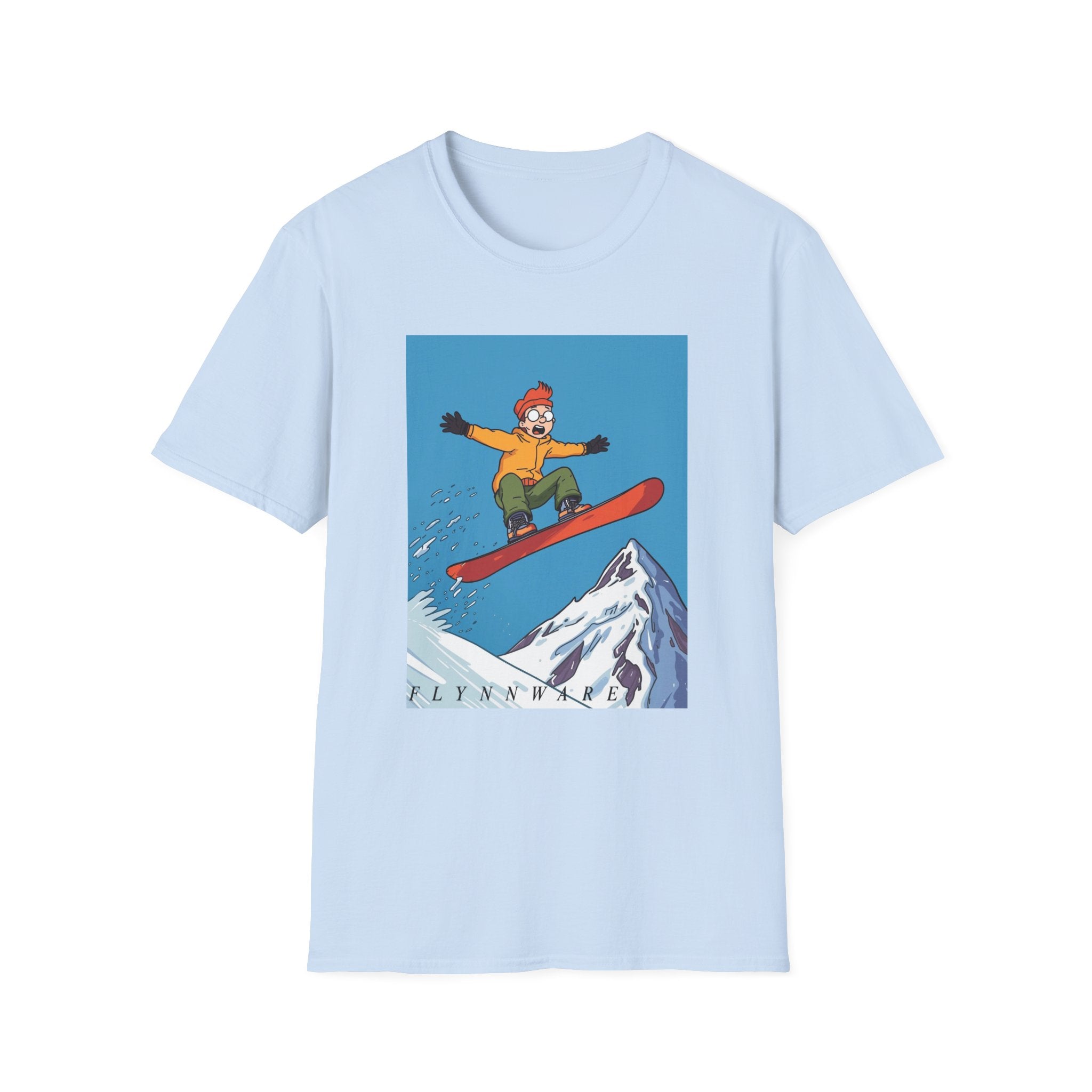 Snowboarder Mid-Air Scared Graphic T-Shirt — Funny Snowboarding Shirt