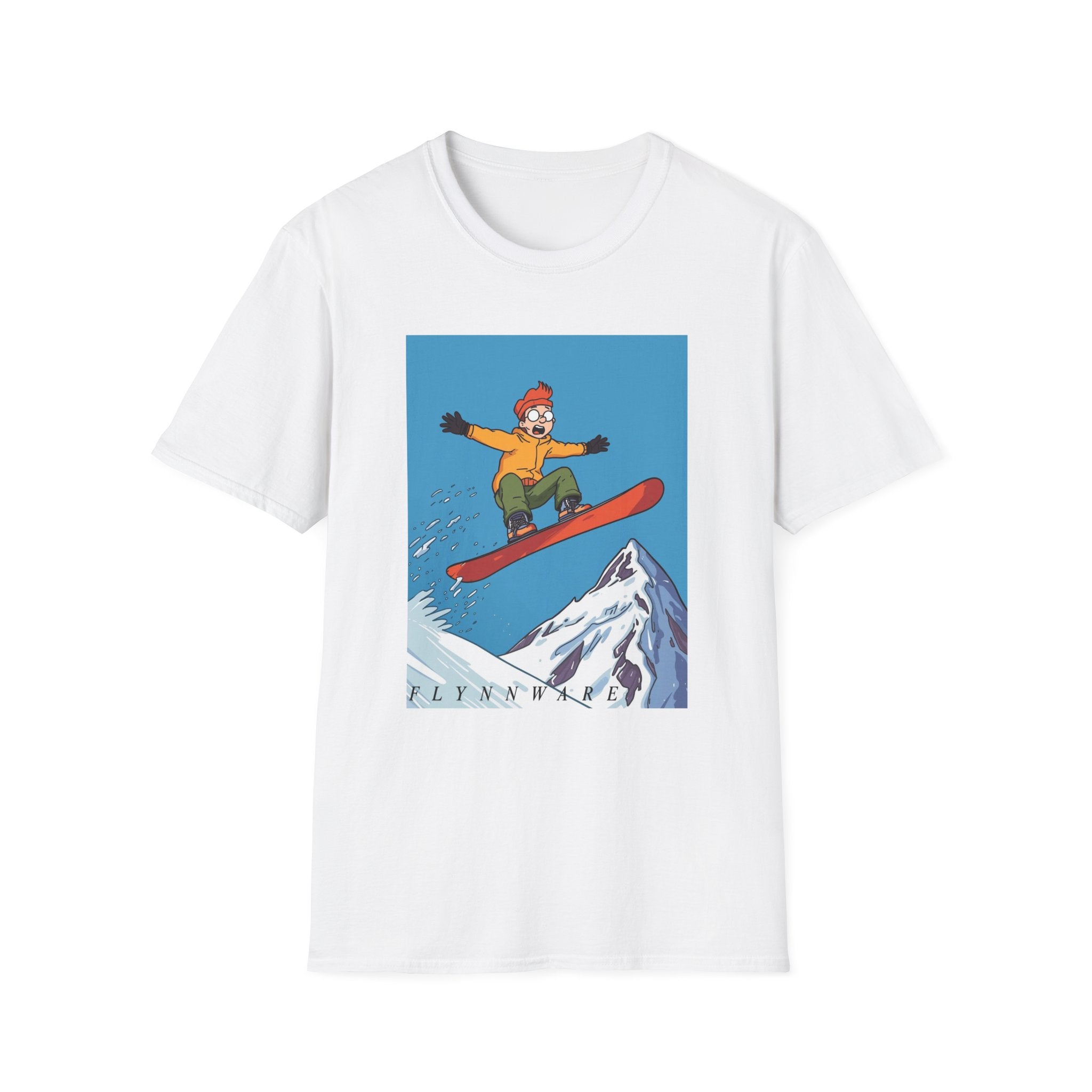 Snowboarder Mid-Air Scared Graphic T-Shirt — Funny Snowboarding Shirt