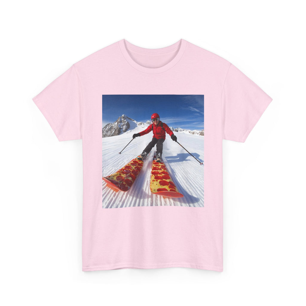 Pizza!!! Skiing Graphic Tee — Funny Pizza Skis Skiing T-Shirt