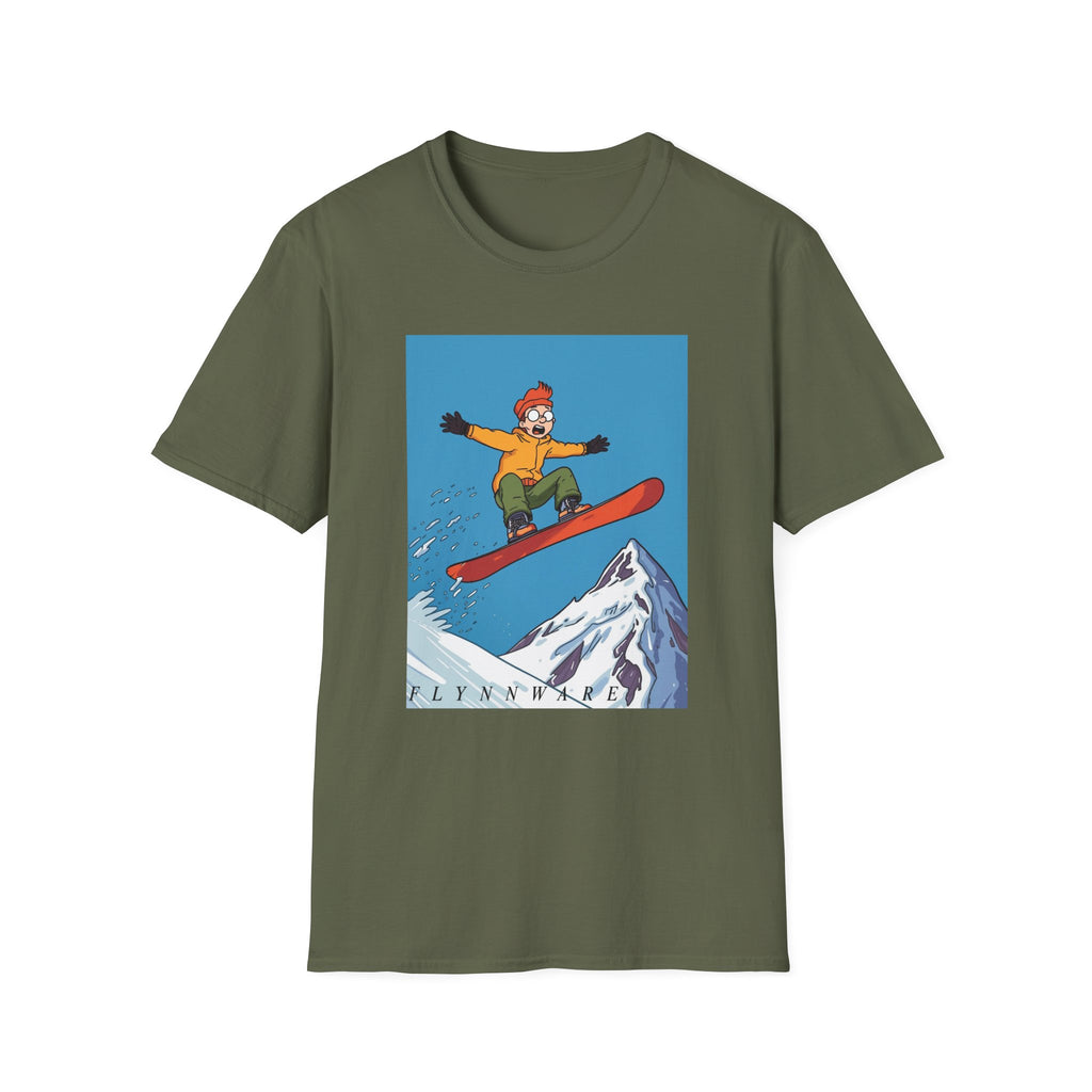 Snowboarder Mid-Air Scared Graphic T-Shirt — Funny Snowboarding Shirt