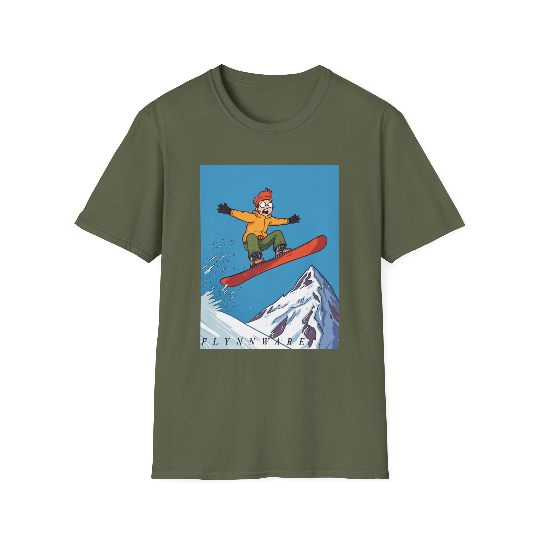 Snowboarder Mid-Air Scared Graphic T-Shirt — Funny Snowboarding Shirt