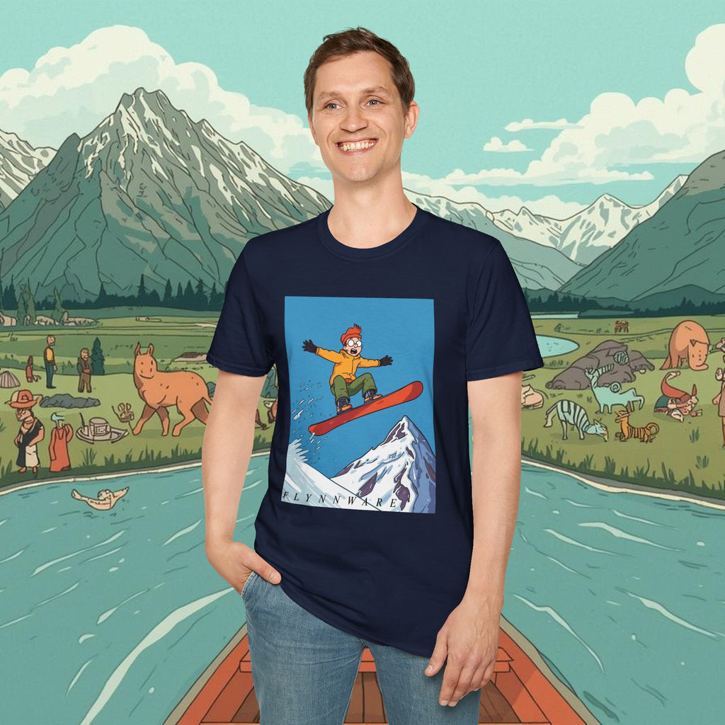 Snowboarder Mid-Air Scared Graphic T-Shirt — Funny Snowboarding Shirt