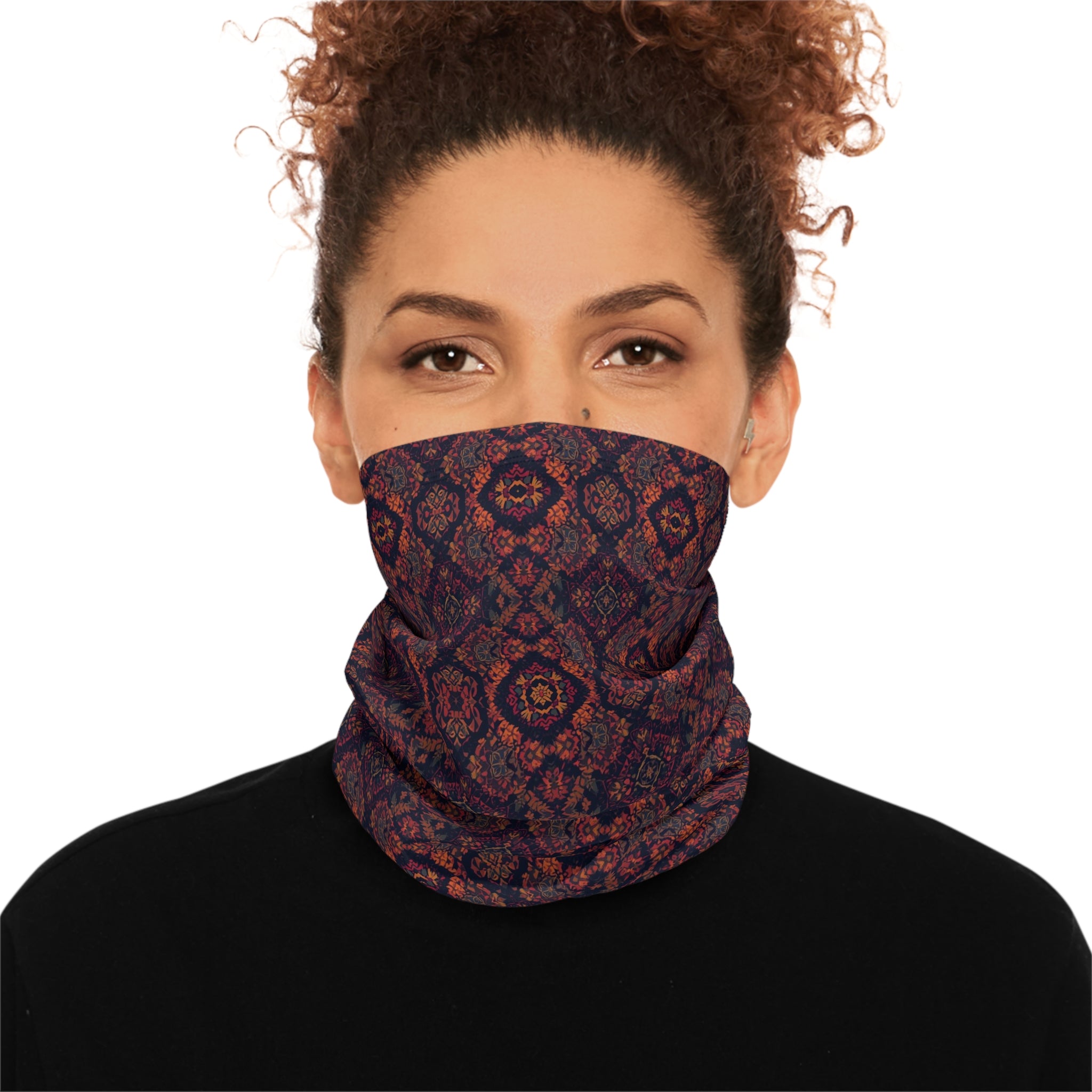 Winter Neck Gaiter — Vintage Floral Mandala Drawstring Face Warmer