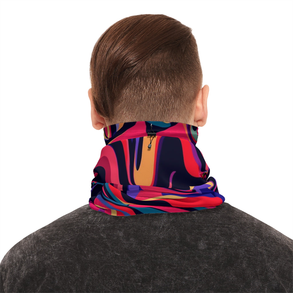 Colorful Swirl Winter Neck Gaiter with Drawstring — Retro Psychedelic Face Mask Scarf