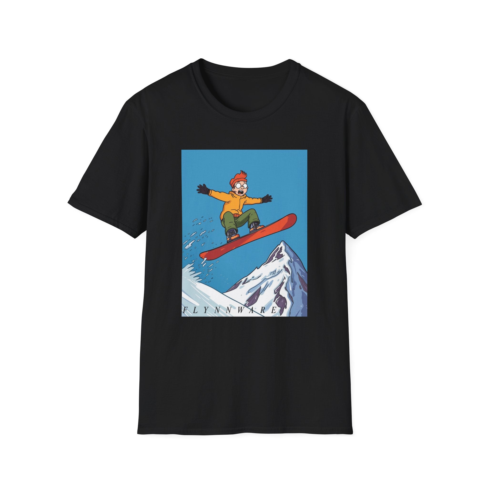 Snowboarder Mid-Air Scared Graphic T-Shirt — Funny Snowboarding Shirt