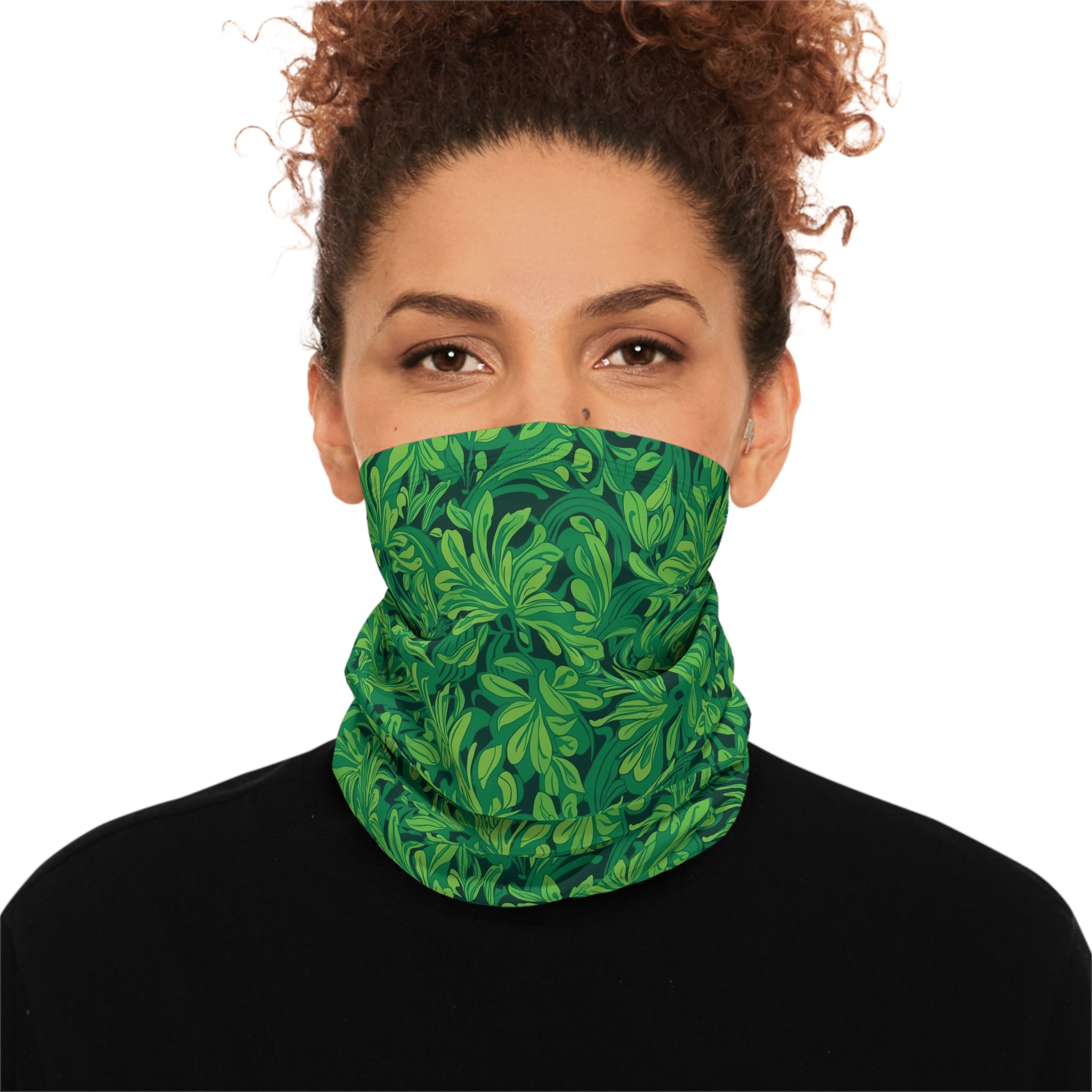 Green Foliage Winter Neck Gaiter — Drawstring Thermal Face Mask