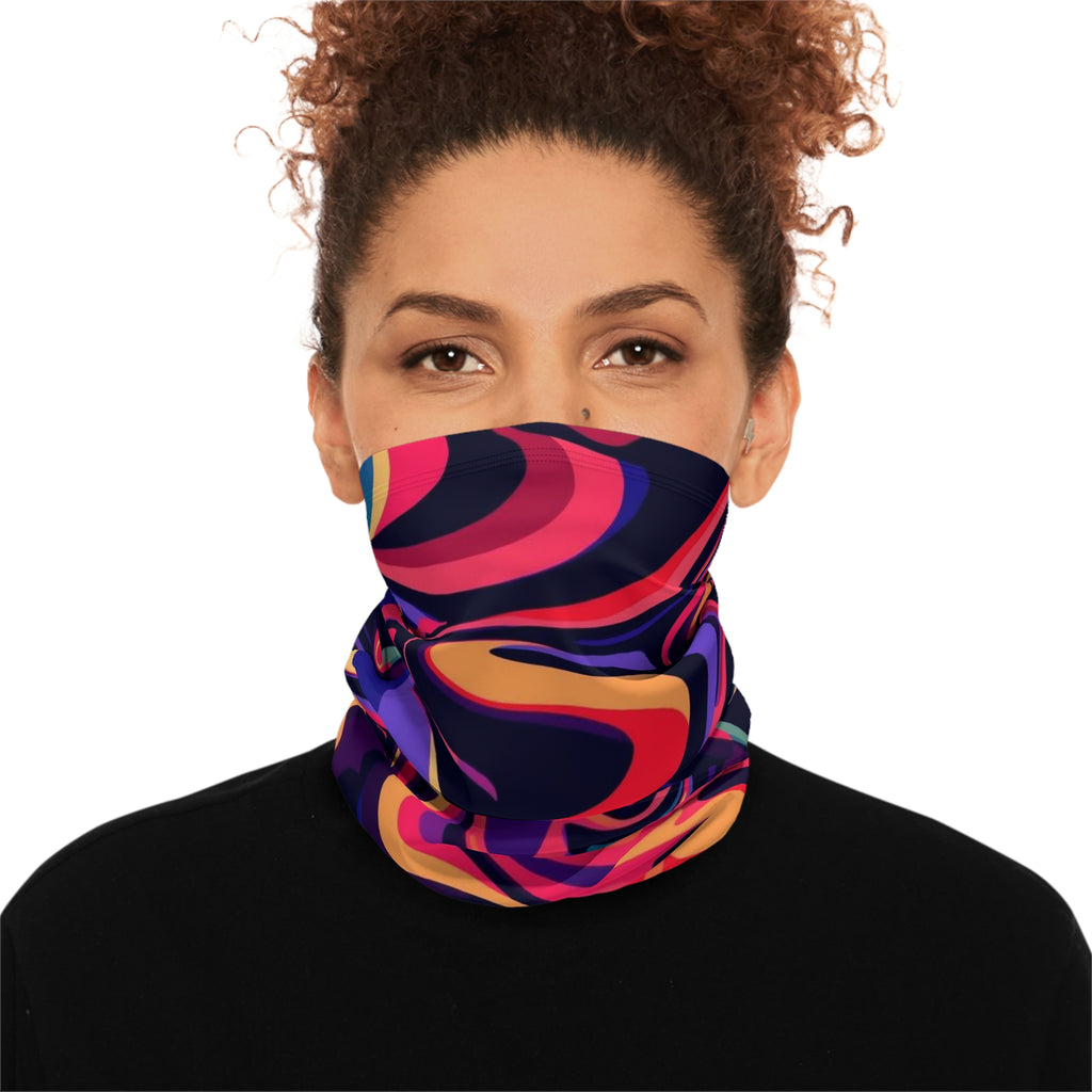 Colorful Swirl Winter Neck Gaiter with Drawstring — Retro Psychedelic Face Mask Scarf