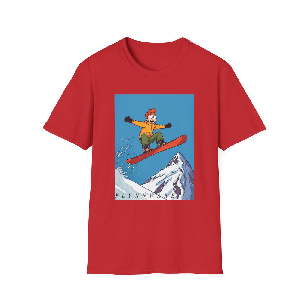 Snowboarder Mid-Air Scared Graphic T-Shirt — Funny Snowboarding Shirt