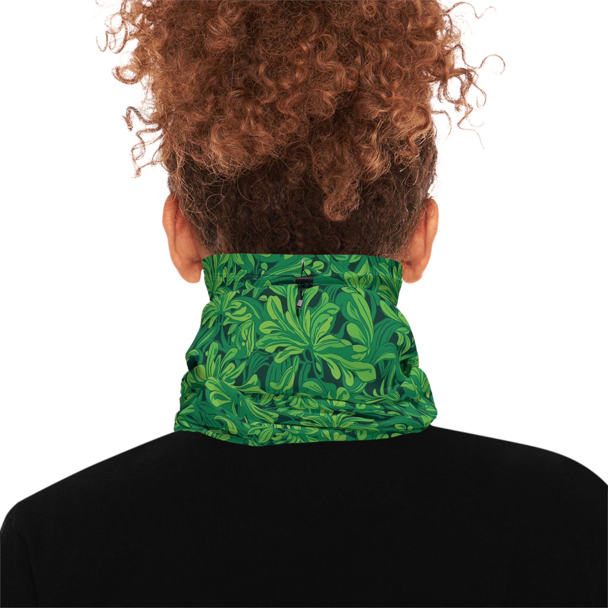 Green Foliage Winter Neck Gaiter — Drawstring Thermal Face Mask