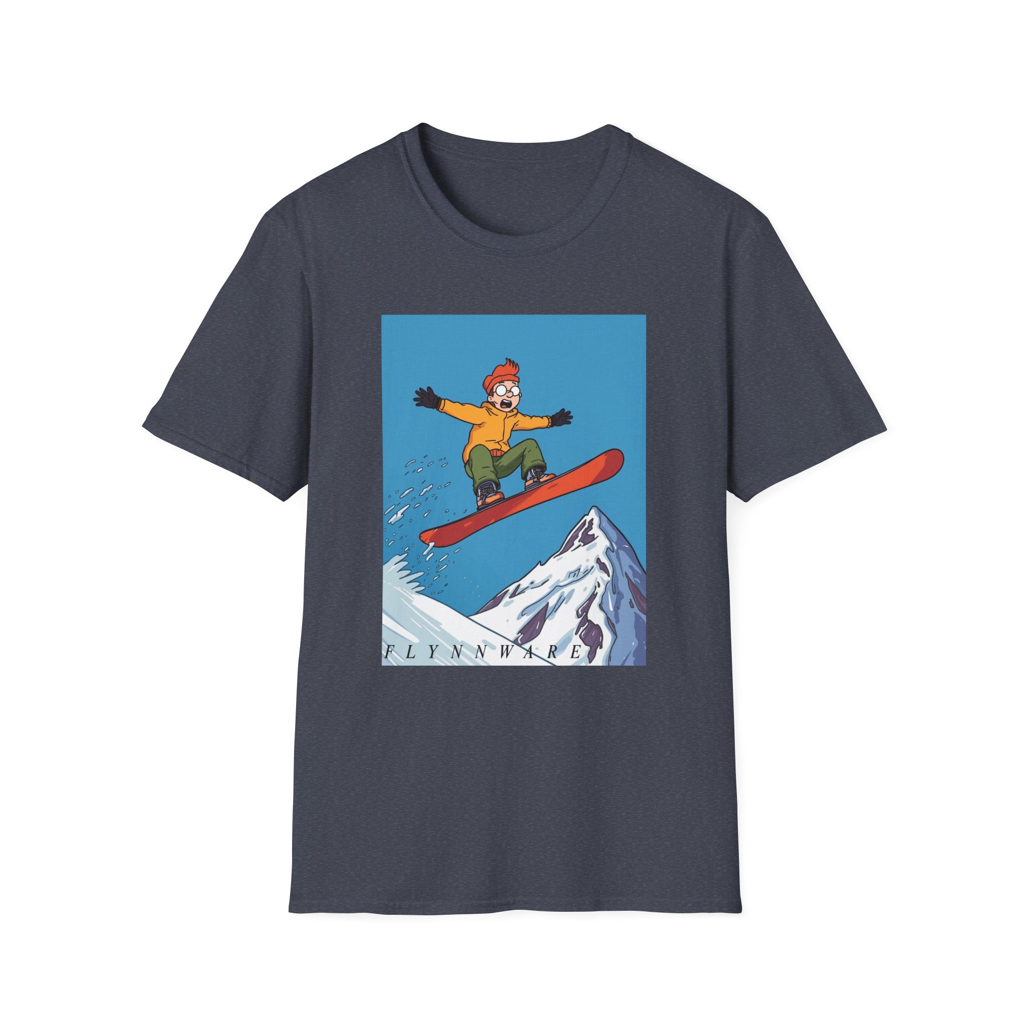 Snowboarder Mid-Air Scared Graphic T-Shirt — Funny Snowboarding Shirt