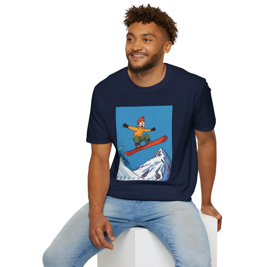 Snowboarder Mid-Air Scared Graphic T-Shirt — Funny Snowboarding Shirt